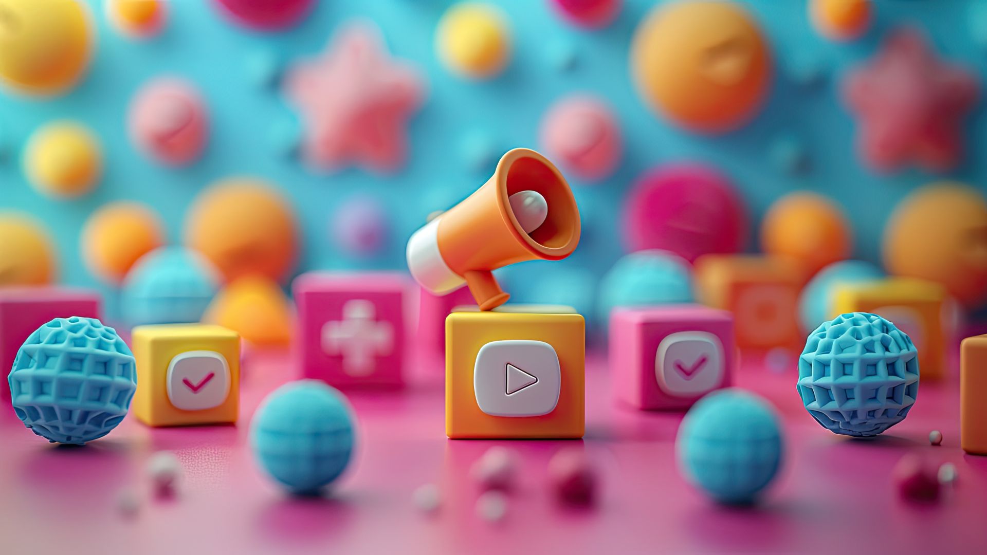 Toy icons denoting social media content