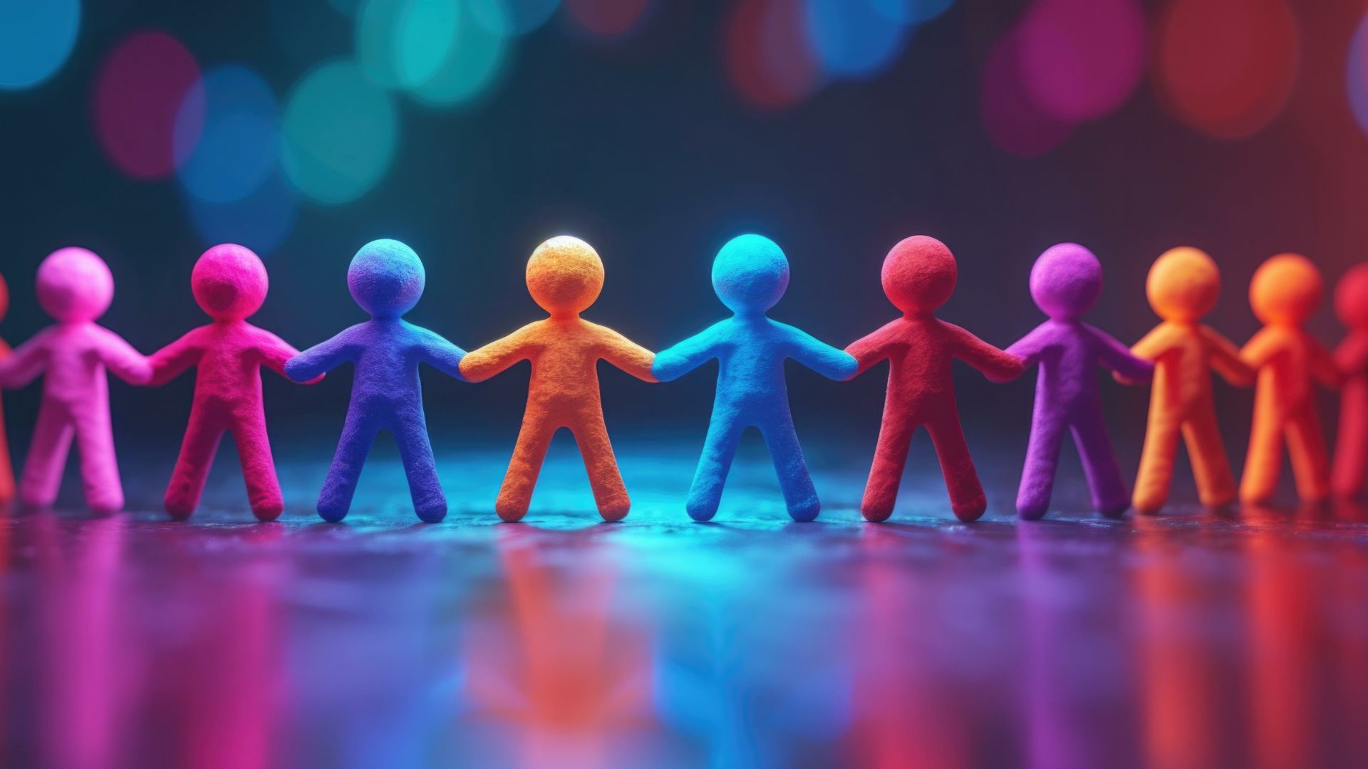 Colourful chain of people joining hands